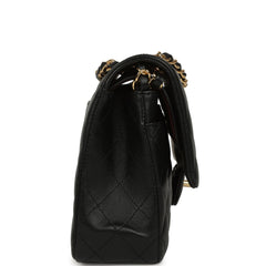 Pre-owned Chanel Medium Classic Double Flap Bag Black Lambskin Gold Hardware