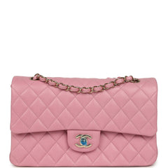 Chanel Medium Classic Double Flap Bag Pink Shiny Caviar Light Gold Hardware
