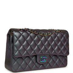 Pre-owned Chanel Medium Classic Double Flap Bag Iridescent Purple Goatskin Rainbow Hardware