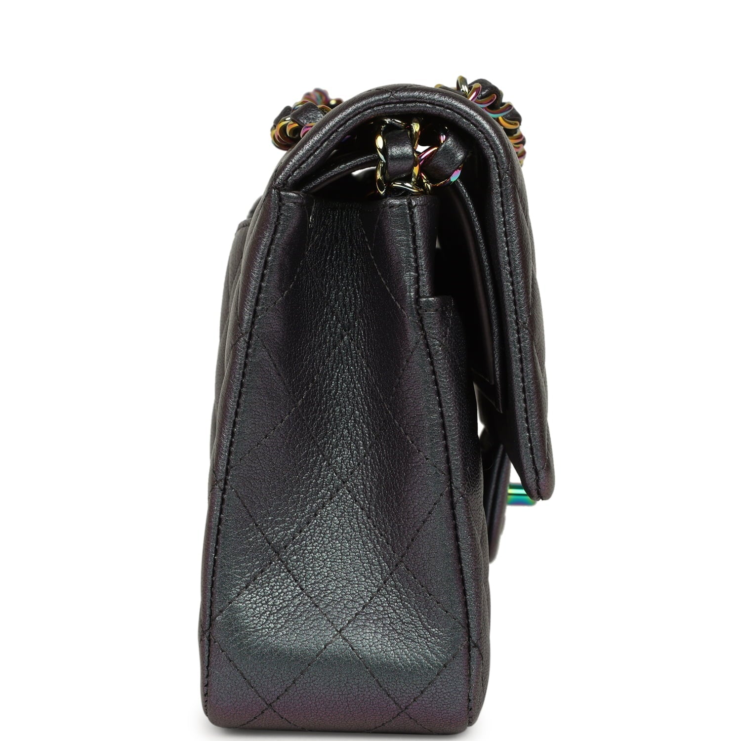 Pre-owned Chanel Medium Classic Double Flap Bag Iridescent Purple Goatskin Rainbow Hardware