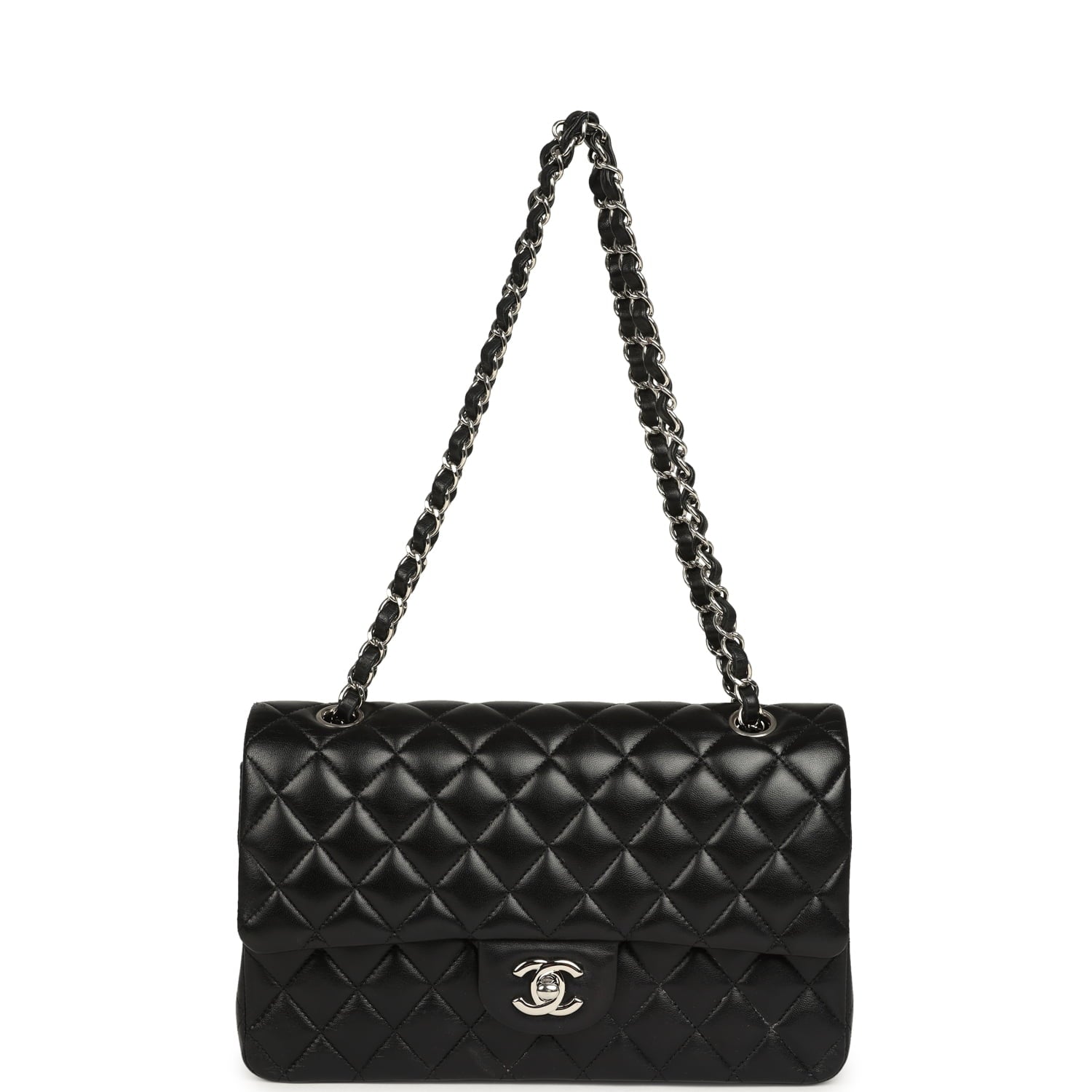 Pre-owned Chanel Medium Classic Double Flap Black Caviar Silver Hardware