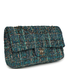 Pre-owned Chanel Medium "Egypt" Classic Double Flap Bag Blue Tweed Light Gold Hardware