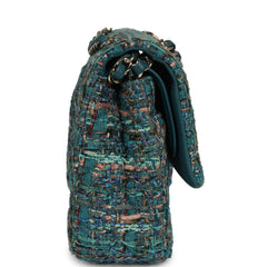 Pre-owned Chanel Medium "Egypt" Classic Double Flap Bag Blue Tweed Light Gold Hardware