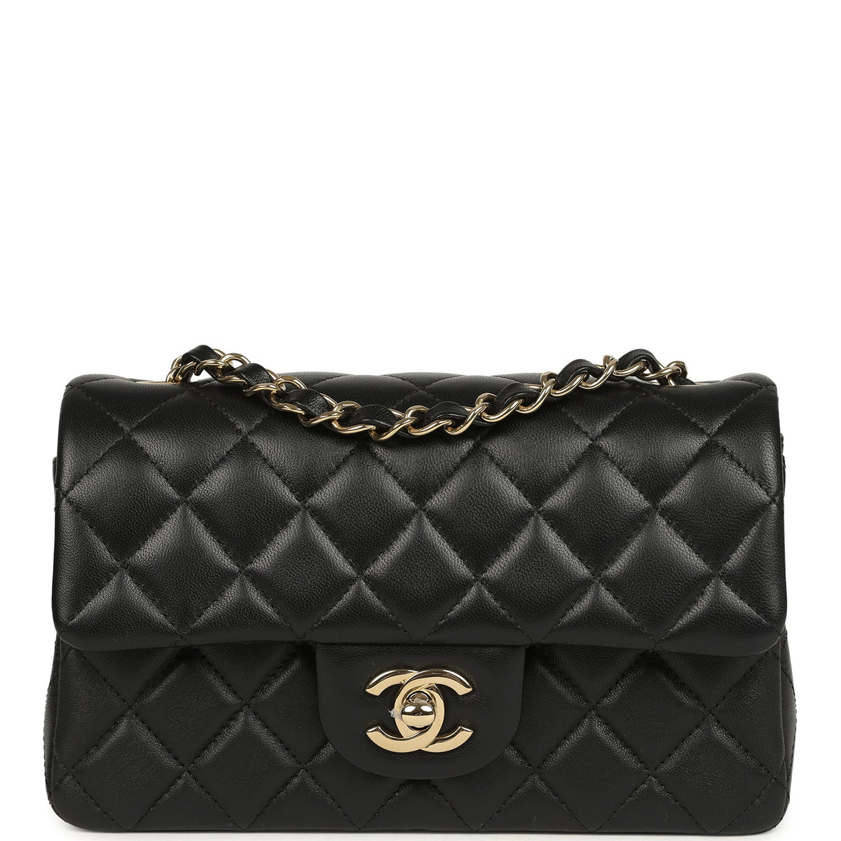 Chanel Mini Classic Rectangular Flap Bag Black Lambskin Light Gold Hardware