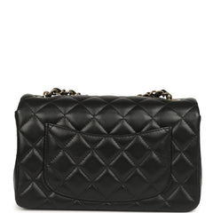 Chanel Mini Classic Rectangular Flap Bag Black Lambskin Light Gold Hardware