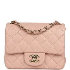 Chanel Mini Classic Square Flap Bag Pink Lambskin Light Gold Hardware