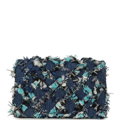 Chanel Mini Classic Rectangular Flap Bag Ribbon Tweed Blue Denim Silver Hardware