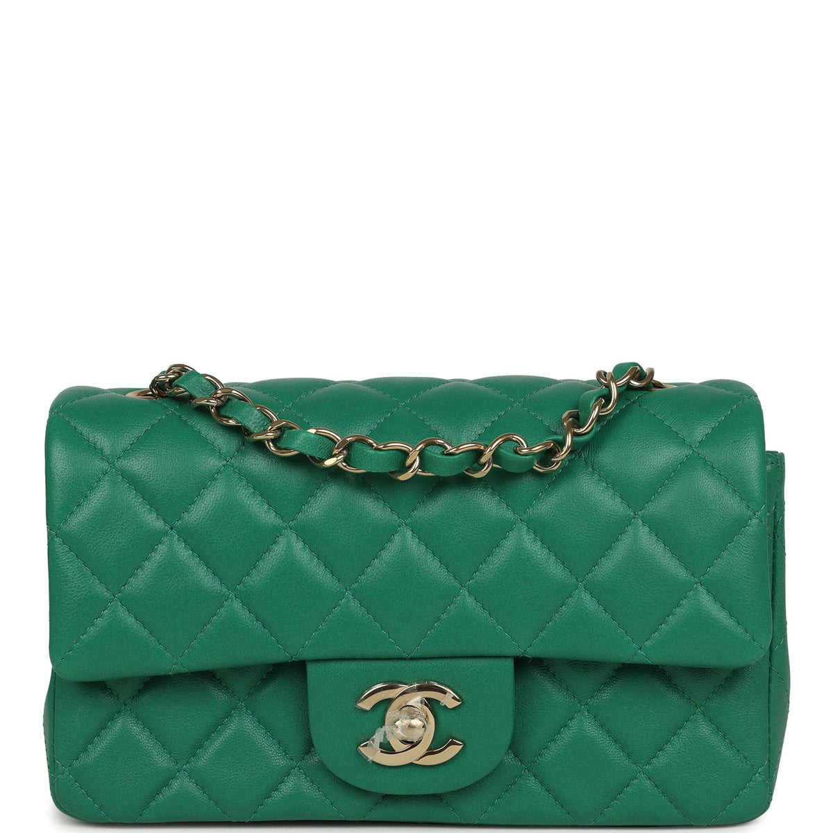 Chanel Mini Classic Rectangular Flap Bag Green Lambskin Light Gold Hardware