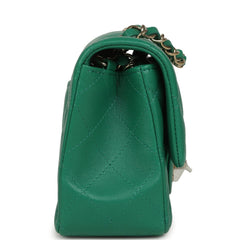 Chanel Mini Classic Rectangular Flap Bag Green Lambskin Light Gold Hardware