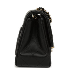 Chanel Mini Classic Square Flap Bag Black Lambskin Light Gold Hardware
