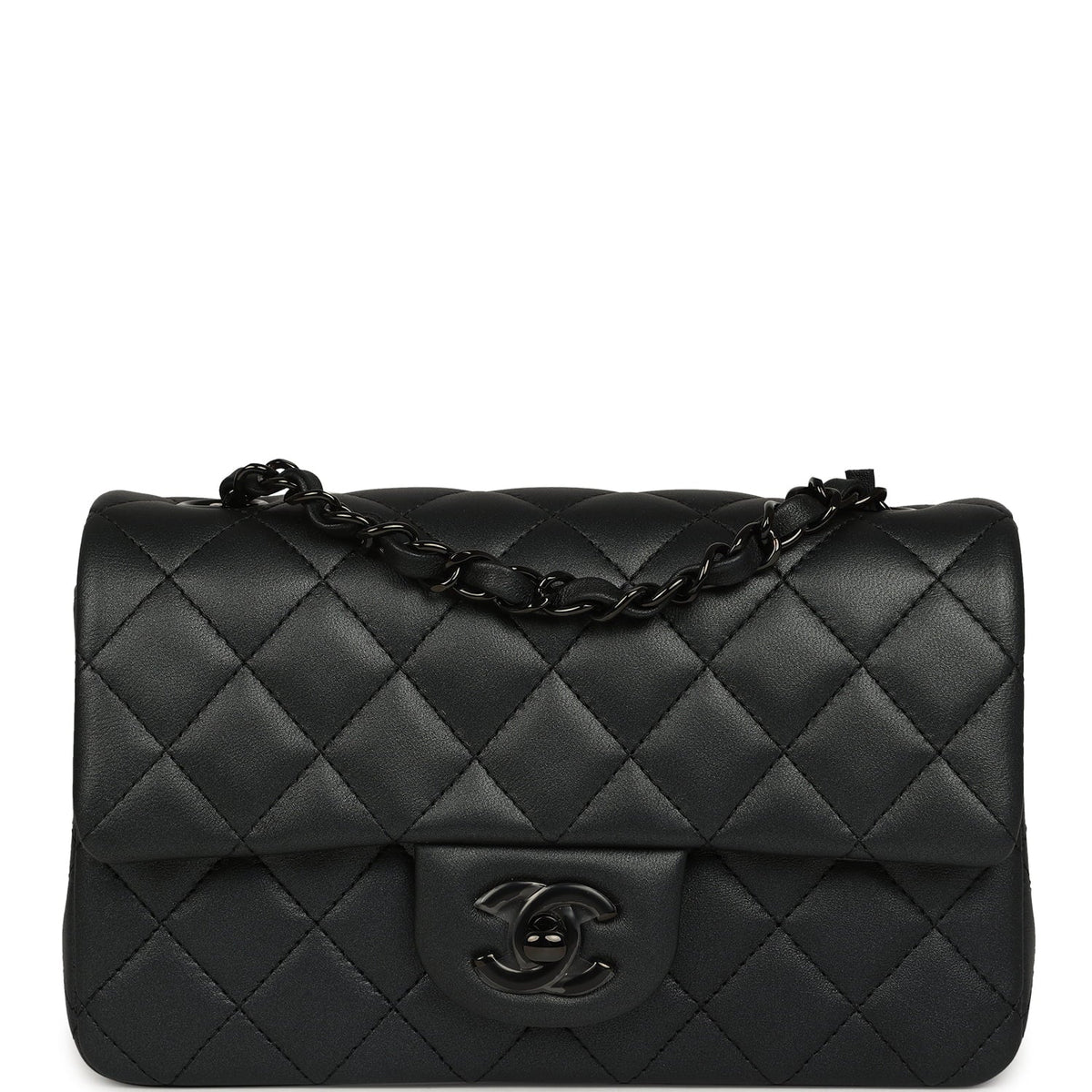 Chanel Mini Classic Rectangular Flap Bag So Black Iridescent Lambskin Black Hardware