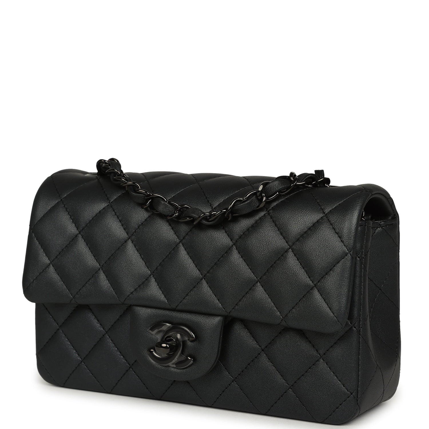 Chanel Mini Classic Rectangular Flap Bag So Black Iridescent Lambskin Black Hardware