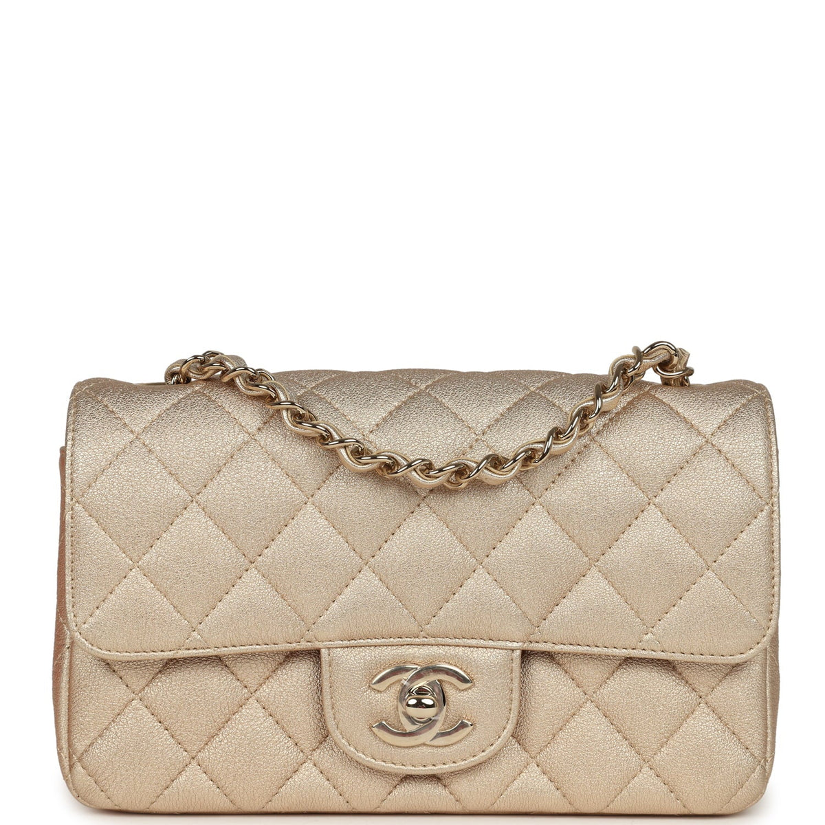 Chanel Mini Classic Rectangular Flap Bag Gold Grained Lambskin Caviar Light Gold Hardware