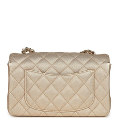 Chanel Mini Classic Rectangular Flap Bag Gold Grained Lambskin Caviar Light Gold Hardware