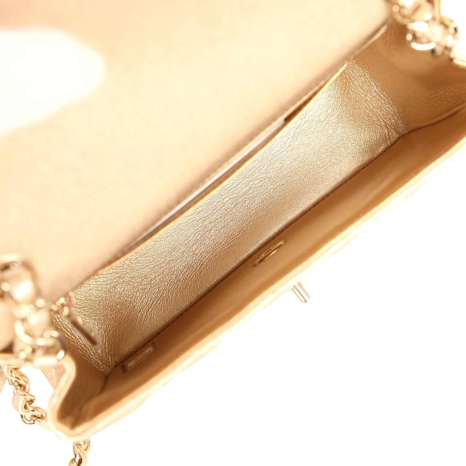 Chanel Mini Classic Rectangular Flap Bag Gold Grained Lambskin Caviar Light Gold Hardware