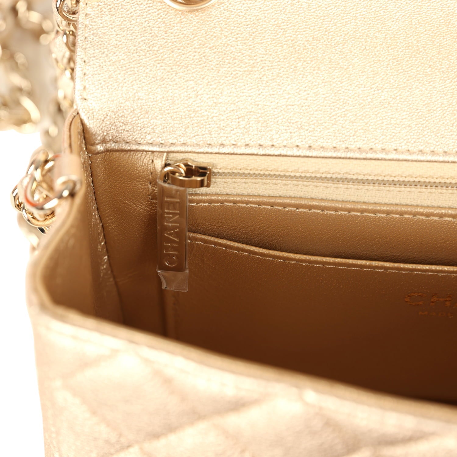 Chanel Mini Classic Rectangular Flap Bag Gold Grained Lambskin Caviar Light Gold Hardware