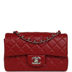 Chanel Mini Classic Rectangular Flap Bag Red Lambskin Silver Hardware