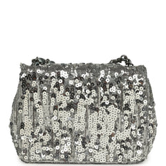 Chanel Mini Classic Square Flap Bag Metallic Silver Sequins Ruthenium Hardware
