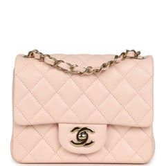 Chanel Mini Classic Square Flap Bag Pink Lambskin Gold Hardware