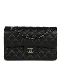 Pre-owned Chanel Small Classic Double Flap Bag Black Iridescent Caviar Ruthenium Hardware