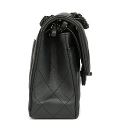Pre-owned Chanel Small Classic Double Flap Bag So Black Iridescent Lambskin Black Hardware