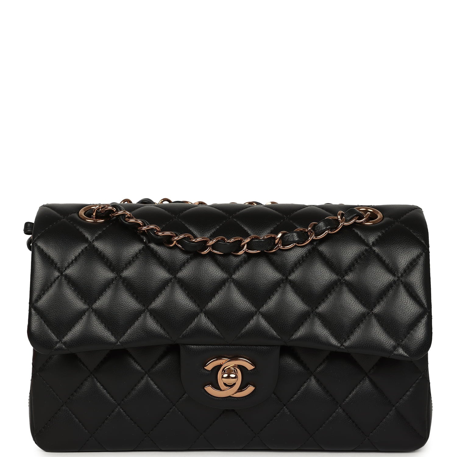 Chanel Small Classic Double Flap Bag Black Lambskin Rose Gold Hardware