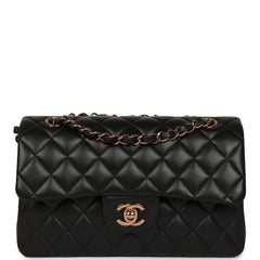 Chanel Small Classic Double Flap Bag Black Lambskin Rose Gold Hardware