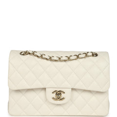 Chanel Small Classic Double Flap Bag White Shiny Caviar Light Gold Hardware