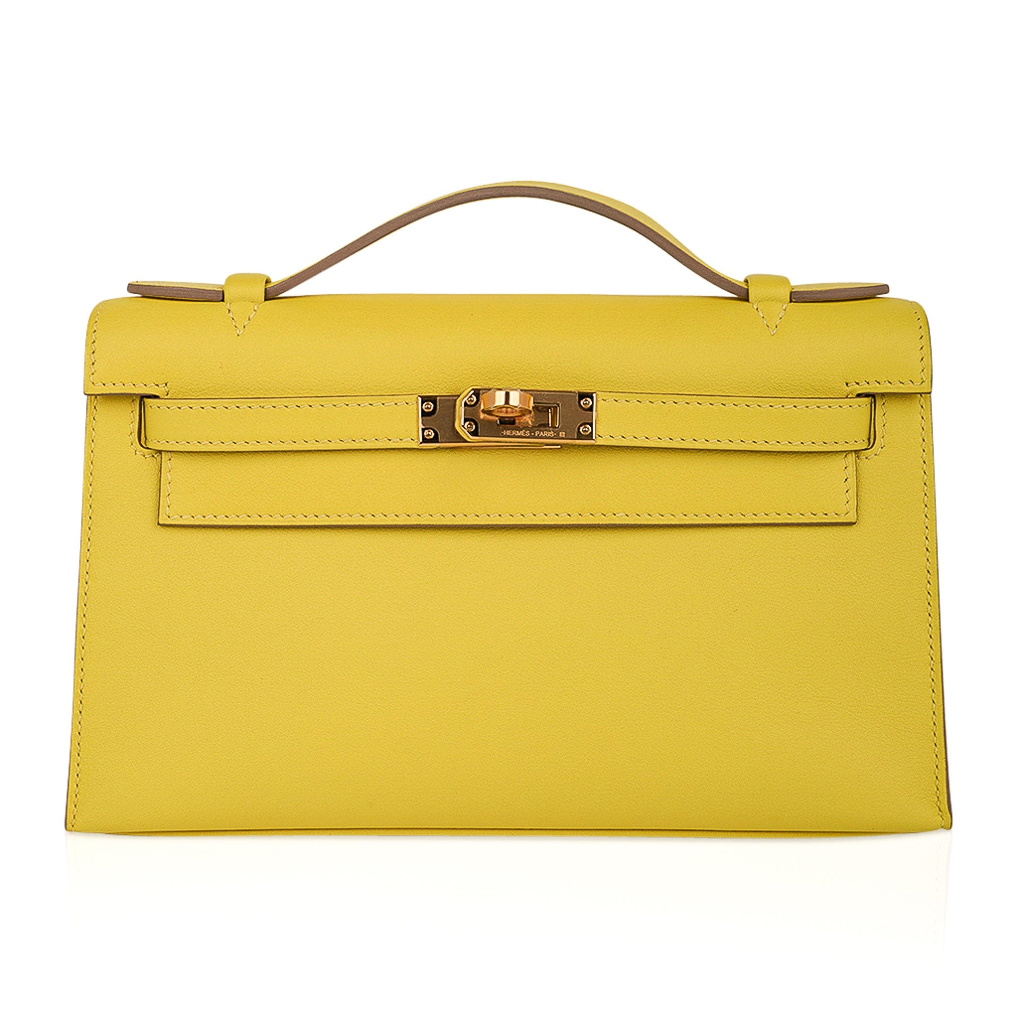 Kelly Pochette Bag Lime Clutch Gold Hardware Swift Leather