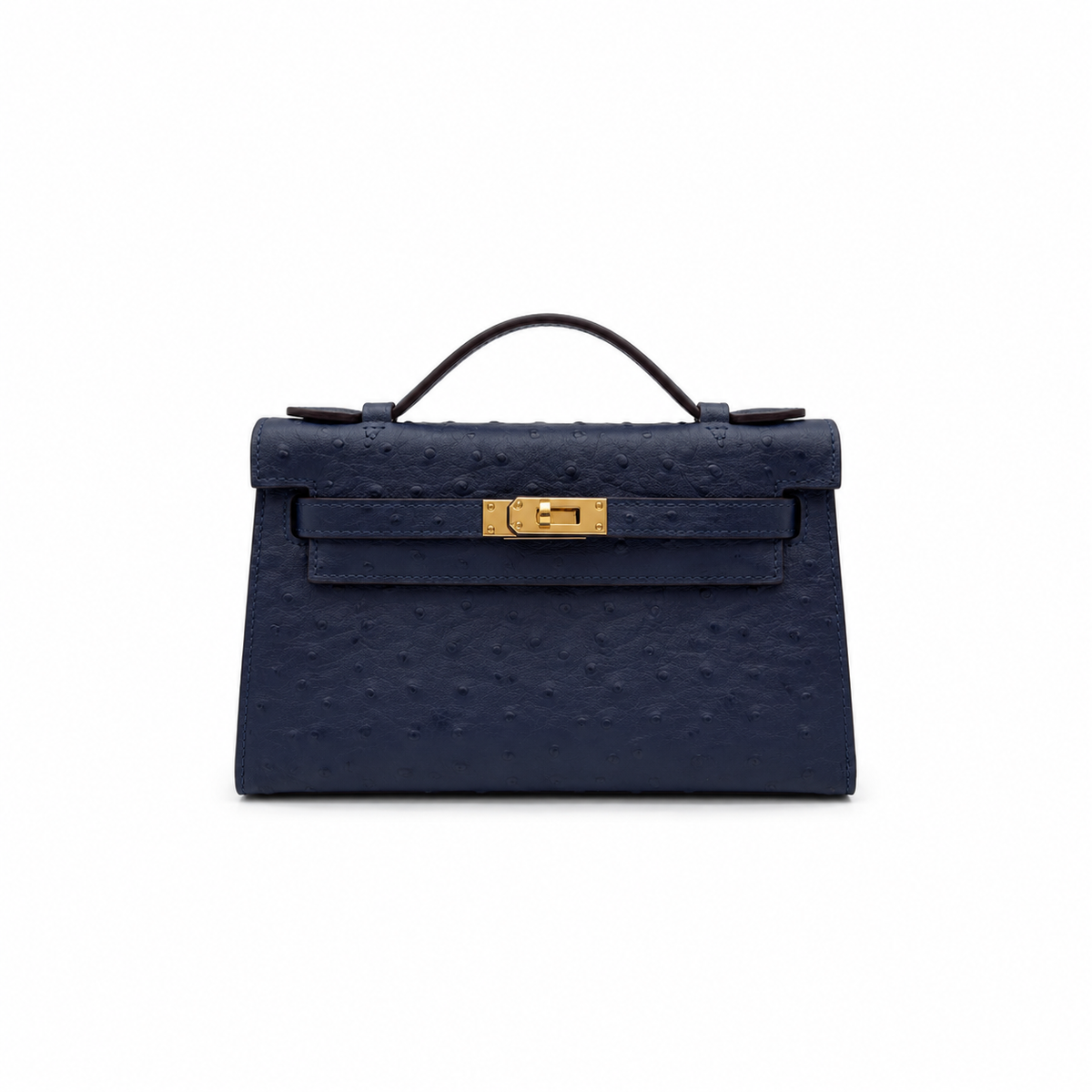 Mini Kelly Sellier 22cm Bleu Nuit Ostrich Leather Gold Hardware Women Mini Handbag