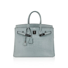 Limited Edition Birkin 35 Bag Ciel Matte Alligator with Palladium Hardware