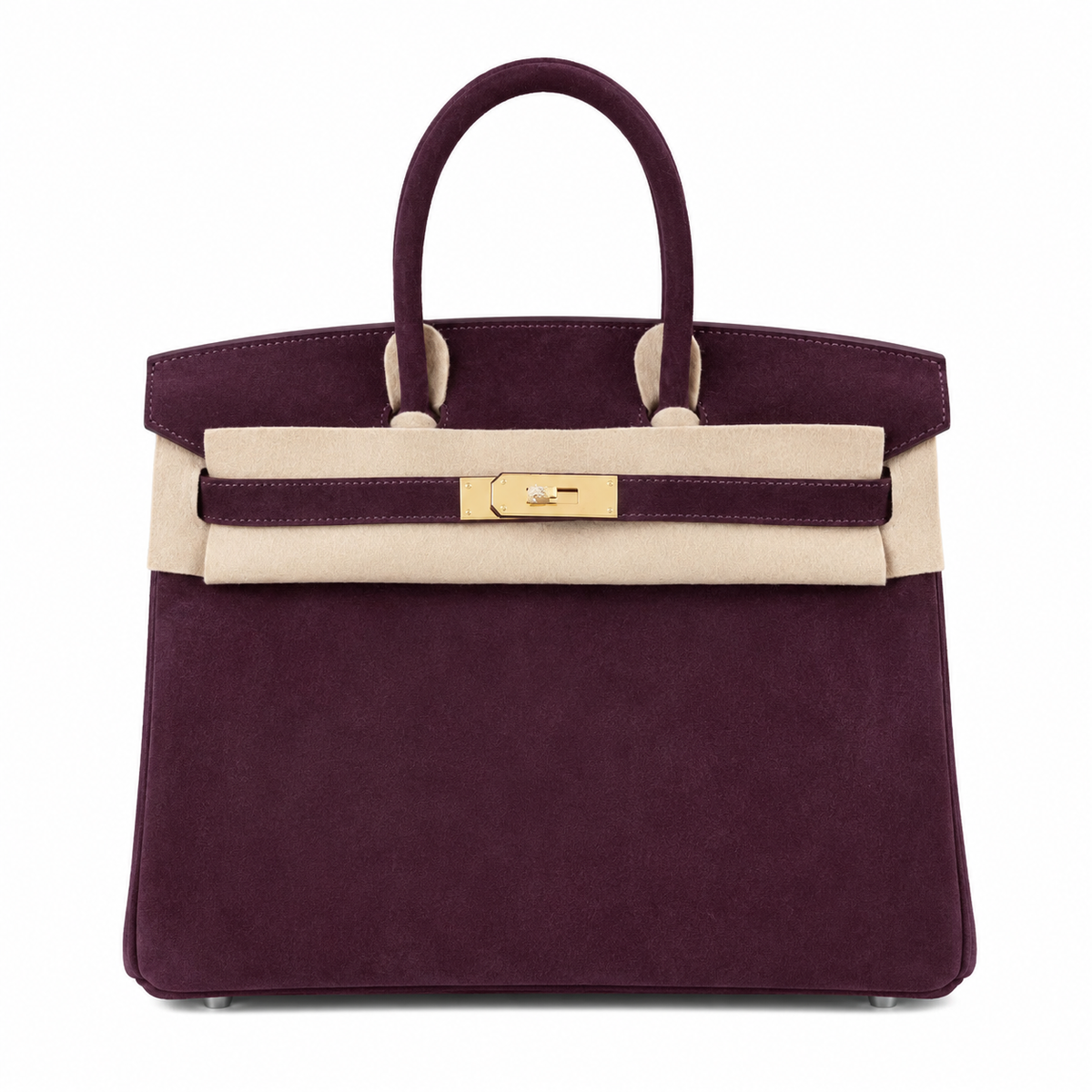 Birkin 30 Retourne in Bordeaux Suede Grizzly with White Stitching (Gold Hardware)