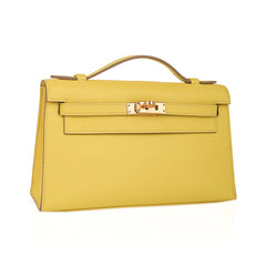 Kelly Pochette Bag Lime Clutch Gold Hardware Swift Leather