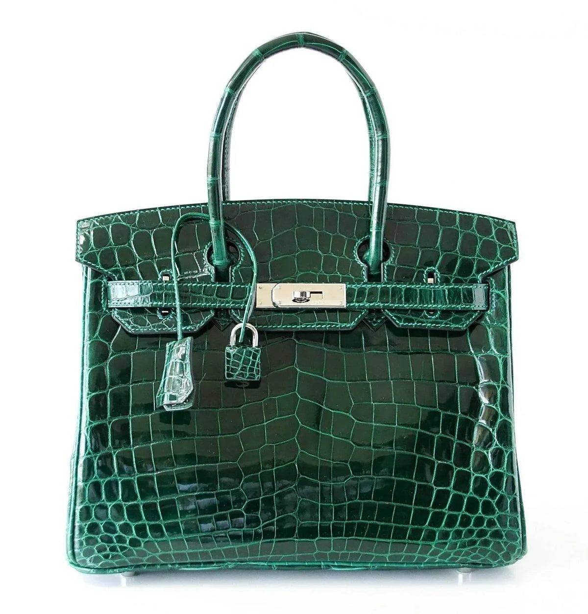 Birkin 30 Bag Emeraude Emerald Porosus Crocodile Palladium