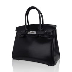 Birkin 30 Black Box Leather Bag Palladium Hardware
