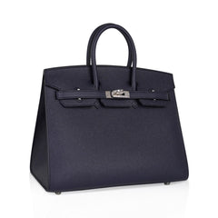 Birkin Sellier 25 Bag Blue Indigo Epsom Leather with Palladium Hardware