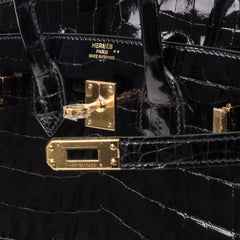 Birkin 25 Bag Black Crocodile Lisse Gold Hardware