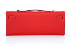 Kelly Cut Bag Clutch Rouge Casaque Epsom Palladium