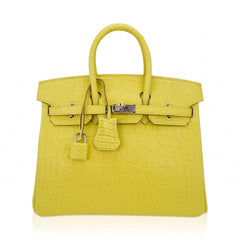 Birkin 25 Bag Lime Matte Alligator with Palladium Hardware