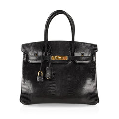 Birkin 30 Bag Jet Black Lizard Gold Hardware
