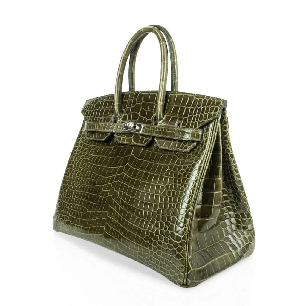 Birkin 35 Bag Vert Veronese Porosus Crocodile Palladium Hardware