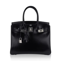 Birkin 30 Black Box Leather Bag Palladium Hardware