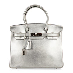 Limited Edition Birkin 30 Bag Silver Metallic Chevre Leather with Palladium Hardware