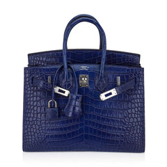 Limited Edition Birkin 25 Bag Sellier Indigo Aizome Porosus Crocodile with Palladium Hardware