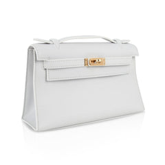 Kelly Pochette Clutch Bag Very Rare White Gold Hardware