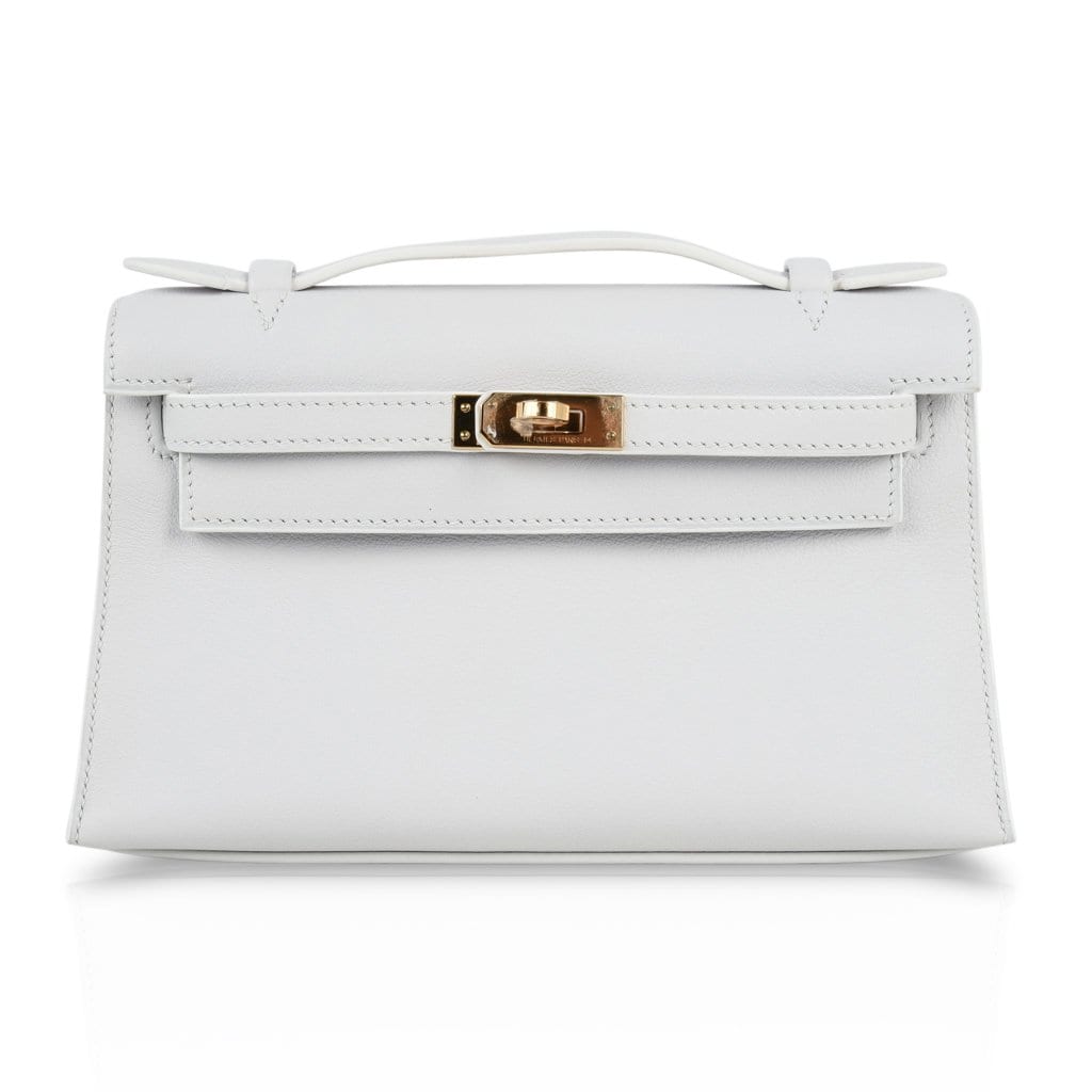 Kelly Pochette Clutch Bag Very Rare White Gold Hardware