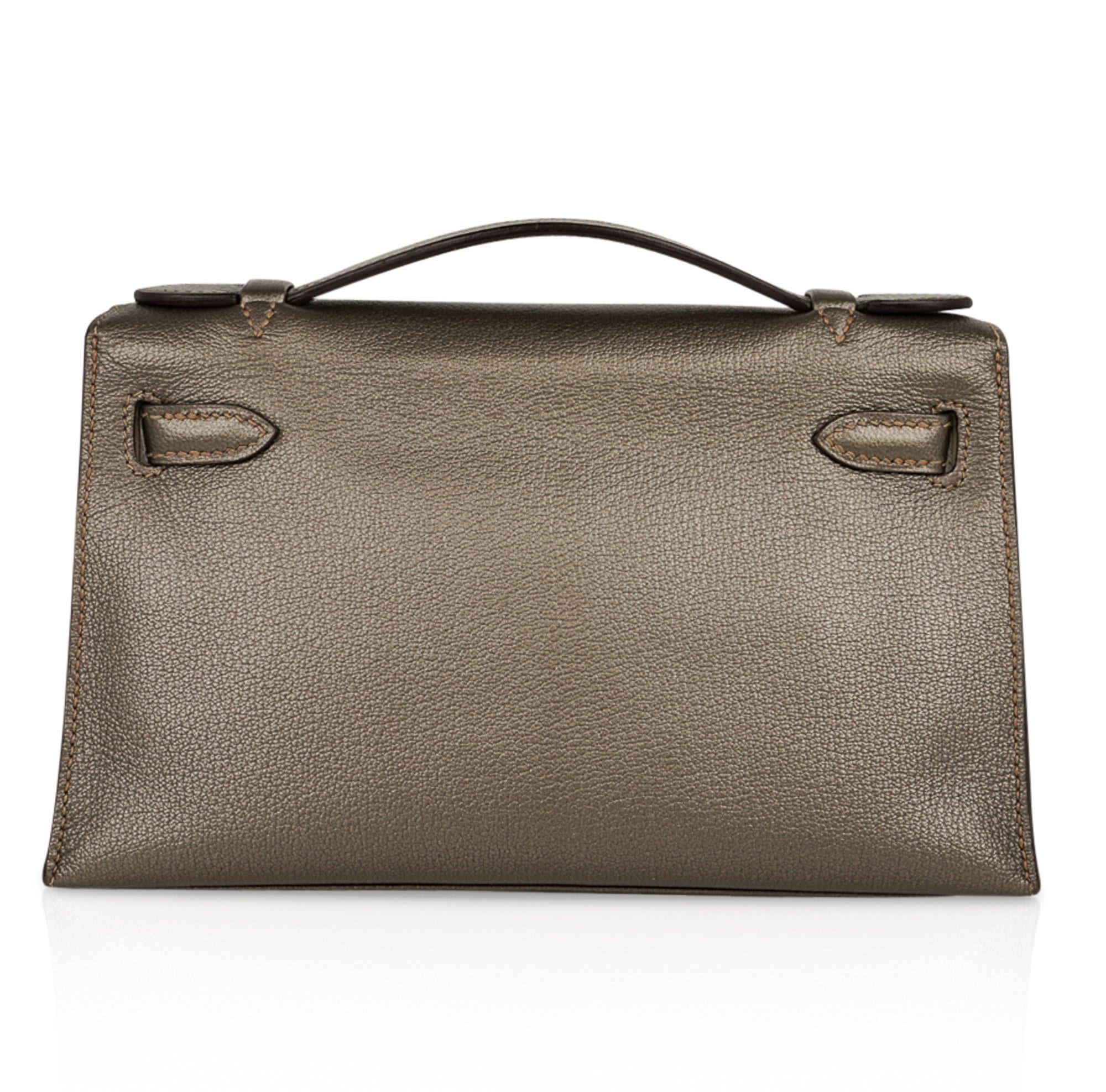 Kelly Pochette Metallic Bronze Clutch Bag Chevre Palladium