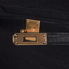 Kelly Depeches 25 Pouch Black Matte Alligator Gold Hardware New