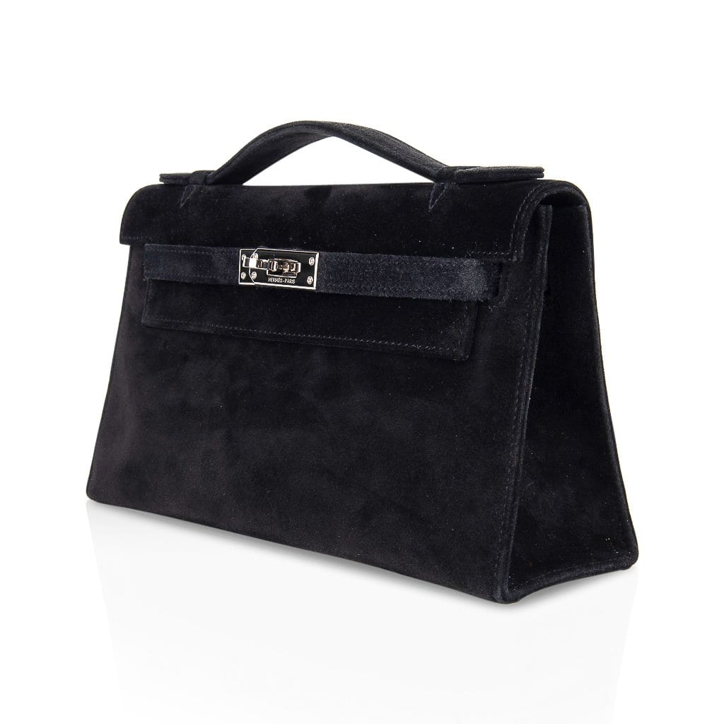 Kelly Pochette Black Doblis Suede Palladium