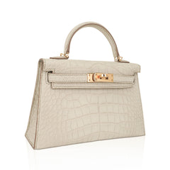 Limited Edition Mini Kelly 20 Sellier Beton Matte Alligator Bag with Gold Hardware